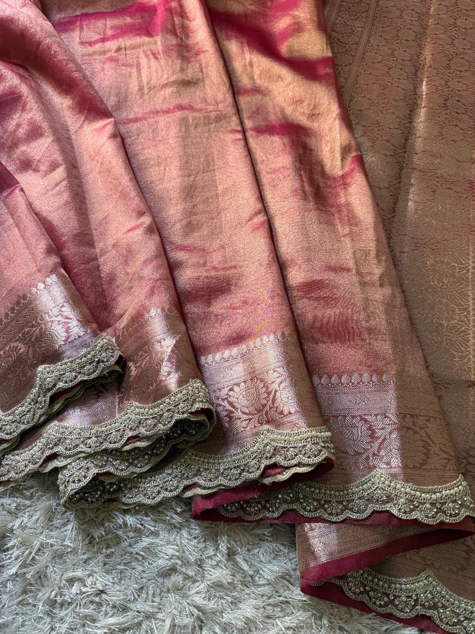 Banarasi Glass Plain Tissue Border Soft Saree