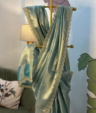 Exude elegance in this exquisite designer Kanjeevaram brocade tissue silk saree