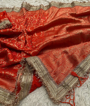 Orange Designer Georgette Katan Silk Saree with Gota Patti