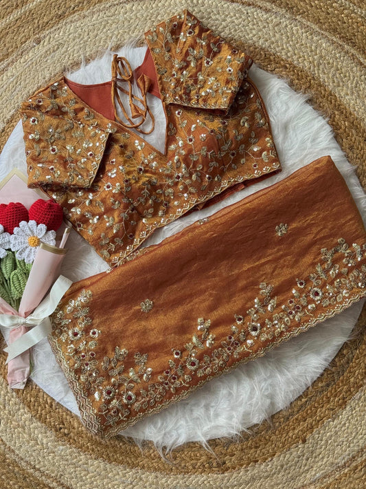 Soft Fendy Chiffon Saree With Heavy Embroidery Sequins And Thread Work All Over The Saree And Scallop Border*