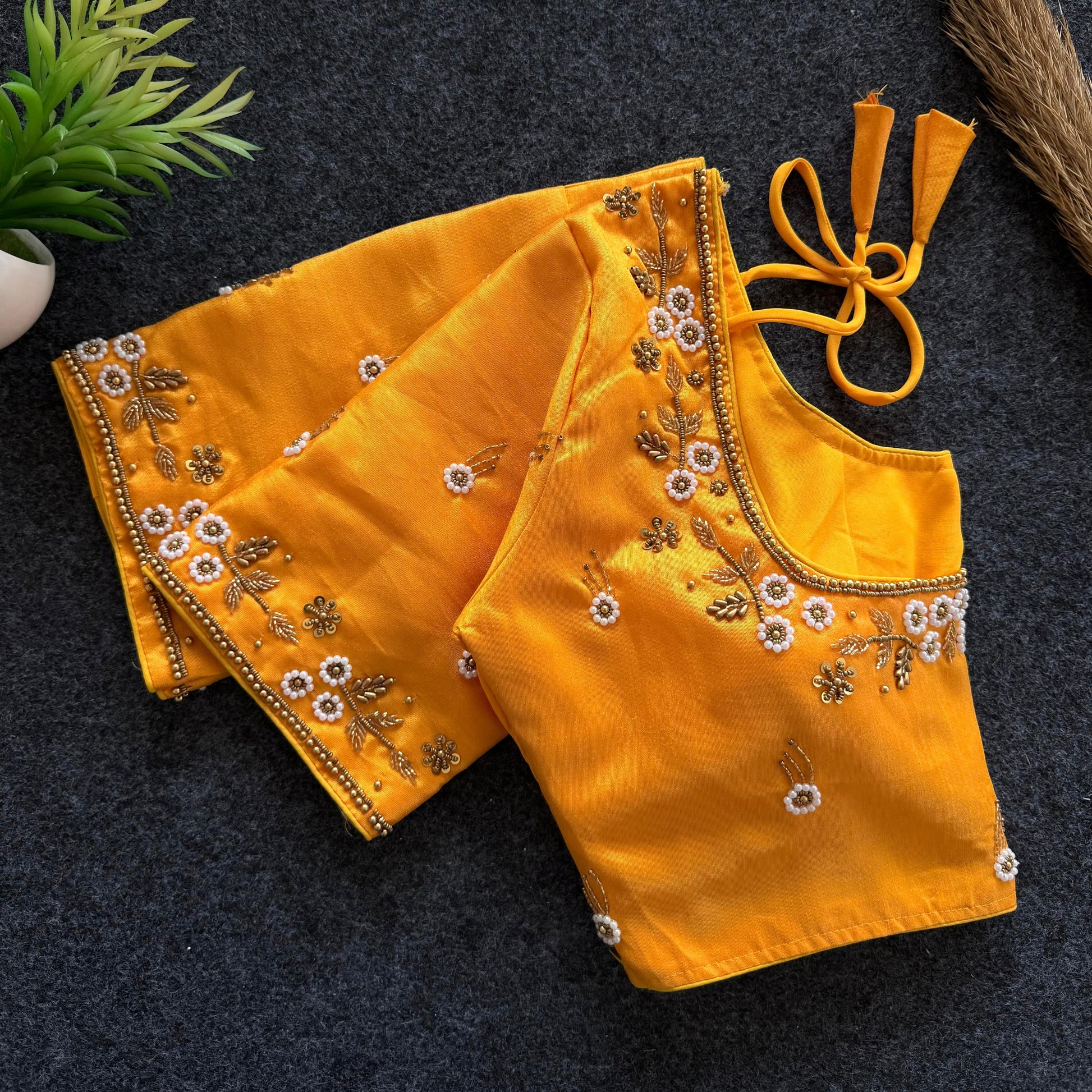 Beautiful handwork all over front nd sleves with designer handwork in blouse