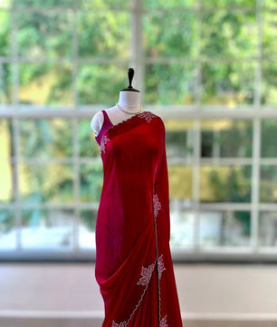 Blooming Fox Georgette saree with dual tone diamonds on all over the saree