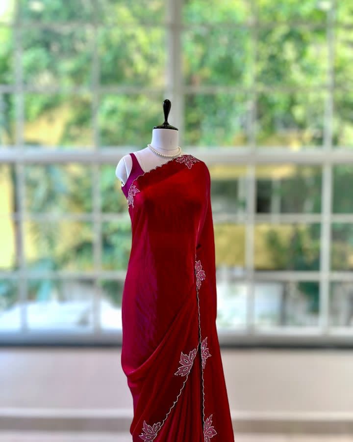 Blooming Fox Georgette saree with dual tone diamonds on all over the saree