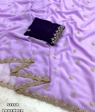 Chinnon silk Saree with Embroidery & Scalloped Border