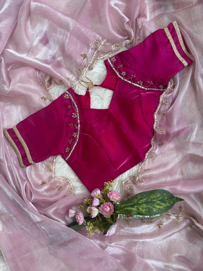 Very Soft nd Elegant Rich look Rimzim Silk fabric with beautiful hand work khatli cutdana heavy border