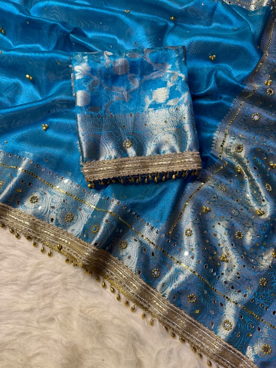 Premium ghungroo saree with mirror work