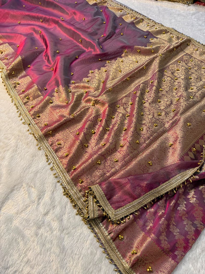 Banarasi Tissue Zari Weaving Border Saree X Ghungroo Handwork