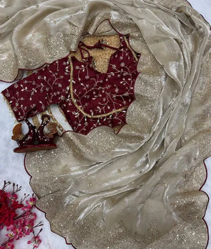 Pure soft fendy chiffon fabric with amazing embroidery  work