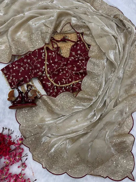 Pure soft fendy chiffon fabric with amazing embroidery  work