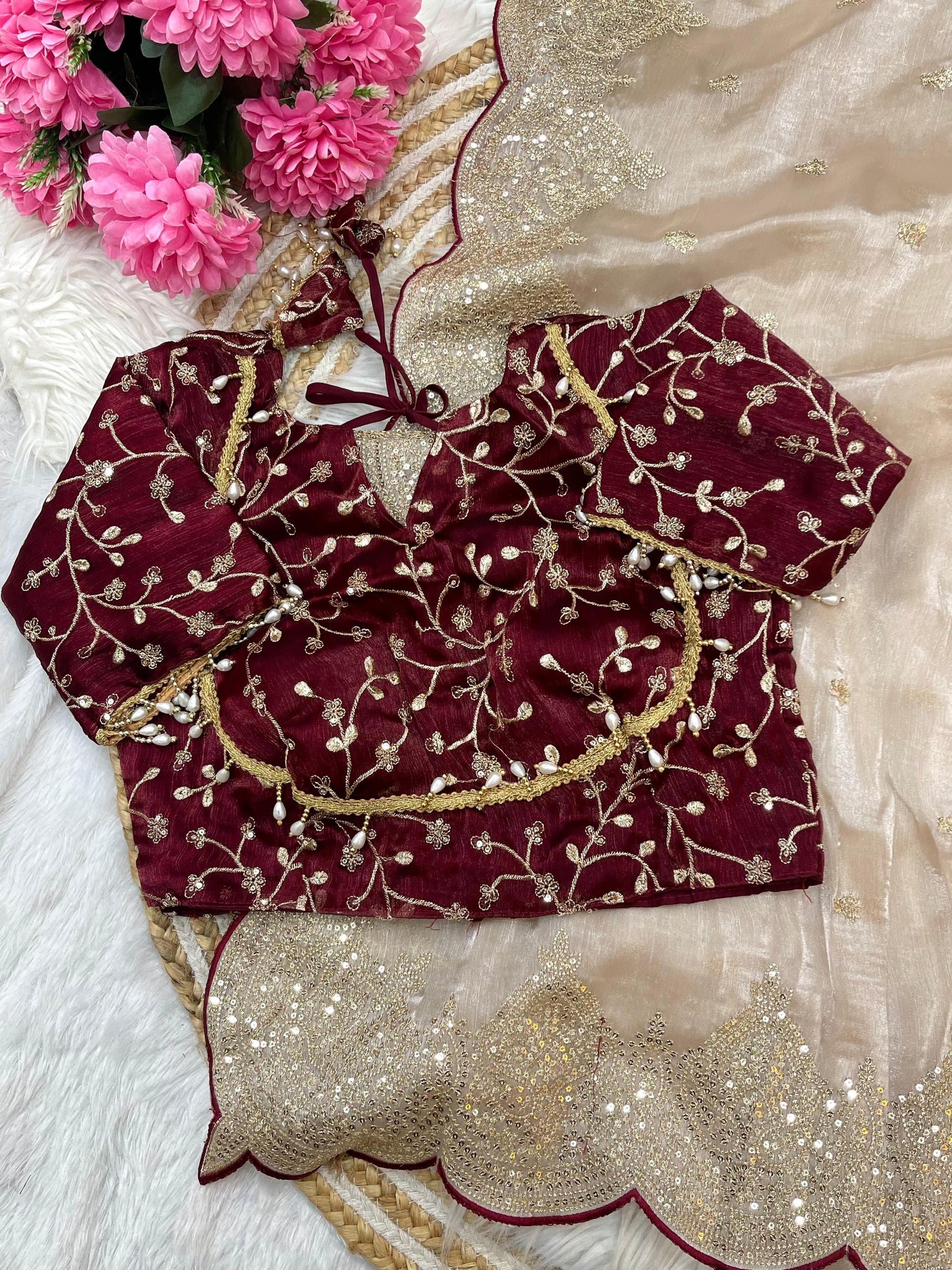 Pure soft fendy chiffon fabric with amazing embroidery  work