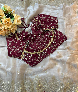 Pure Soft fendy chiffon saree with stitched blouse