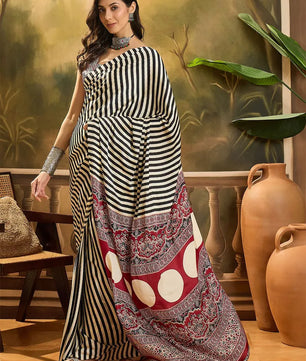 New Ajrakh satin silk saree