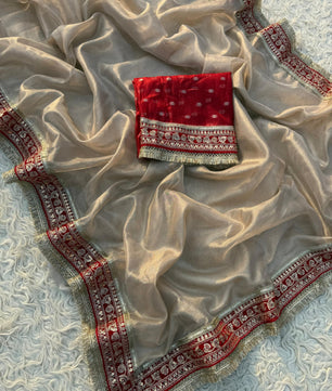 Premium plain tissue sabhyasachi silk saree