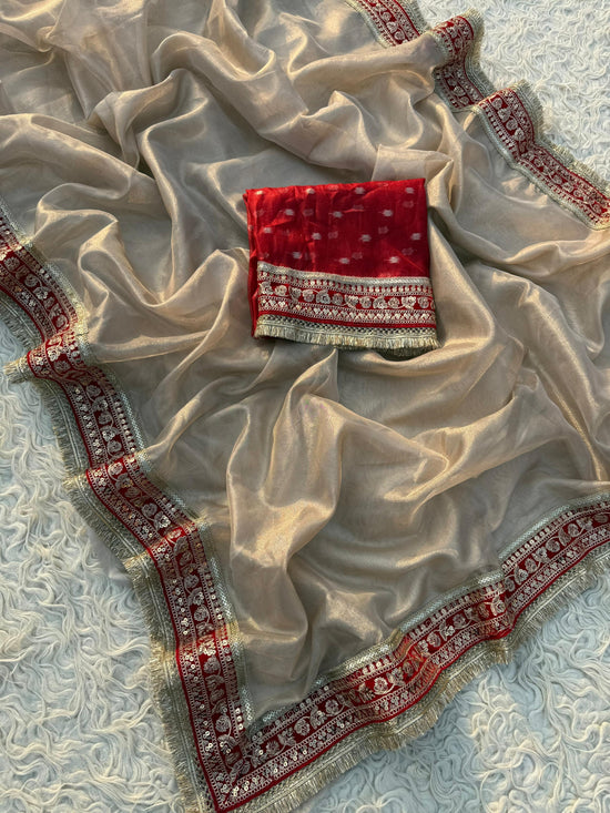 Premium plain tissue sabhyasachi silk saree