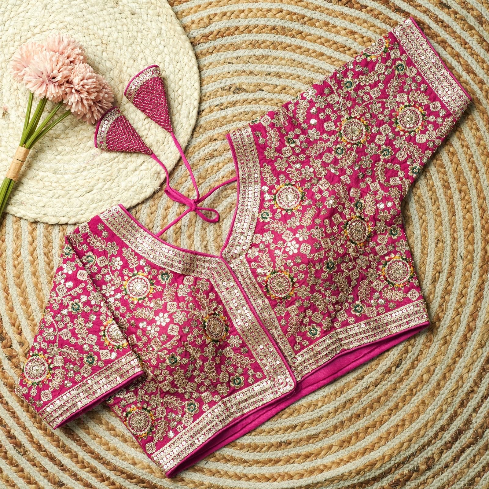 Beautiful multi work with sequence all over blouse