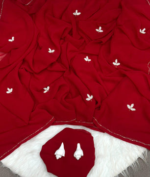 SOFT GEORGETTE DINNER SAREE WITH HANDWORK CUT DANA LEAF WITH SILVER CUT DANA HANDWORK