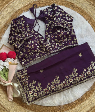 Soft Fendy Chiffon Saree With Heavy Embroidery Sequins And Thread Work All Over The Saree And Scallop Border*