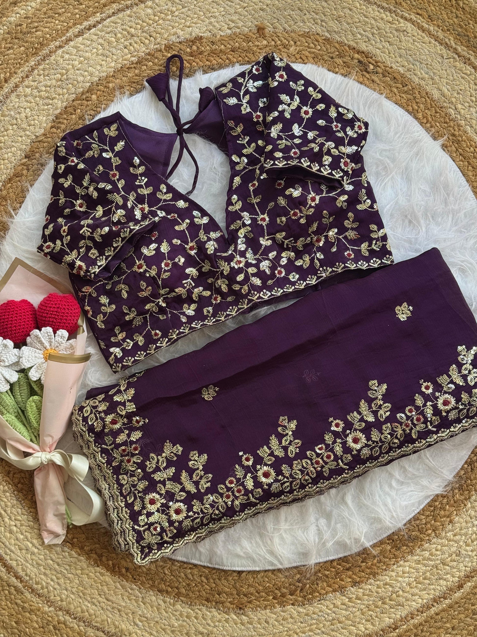 Soft Fendy Chiffon Saree With Heavy Embroidery Sequins And Thread Work All Over The Saree And Scallop Border*