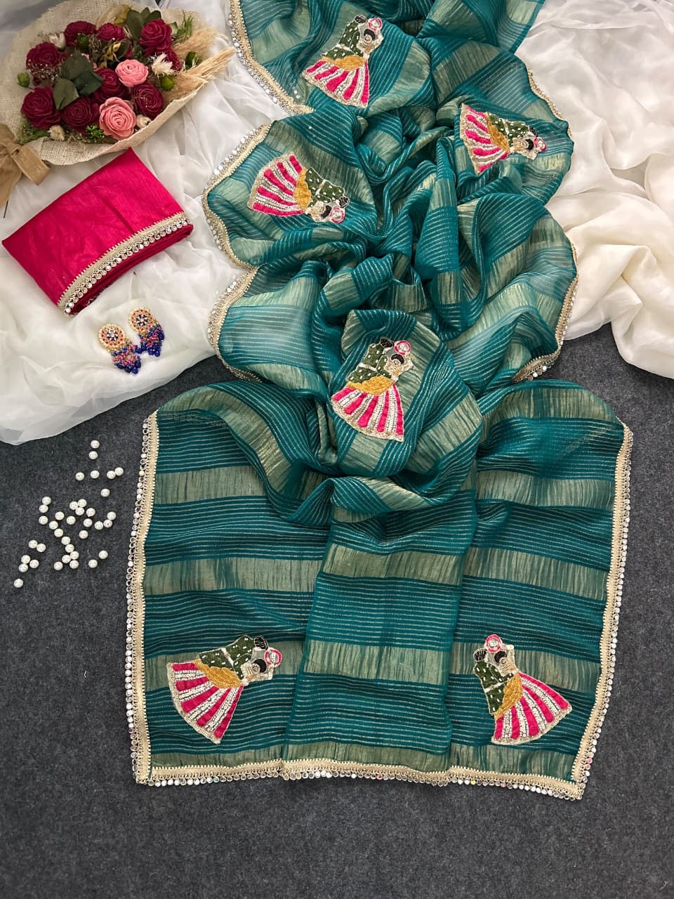 Karvachauth special sequence work saree with moti Cutdana work