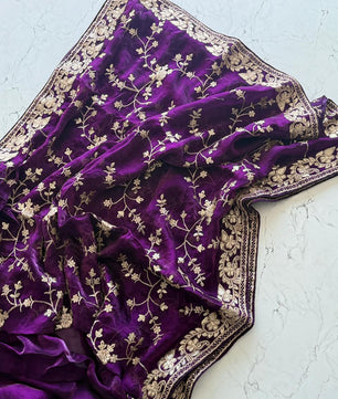 Primium Pure Fendi Satin Saree With Mutly Thread and Sequence Work