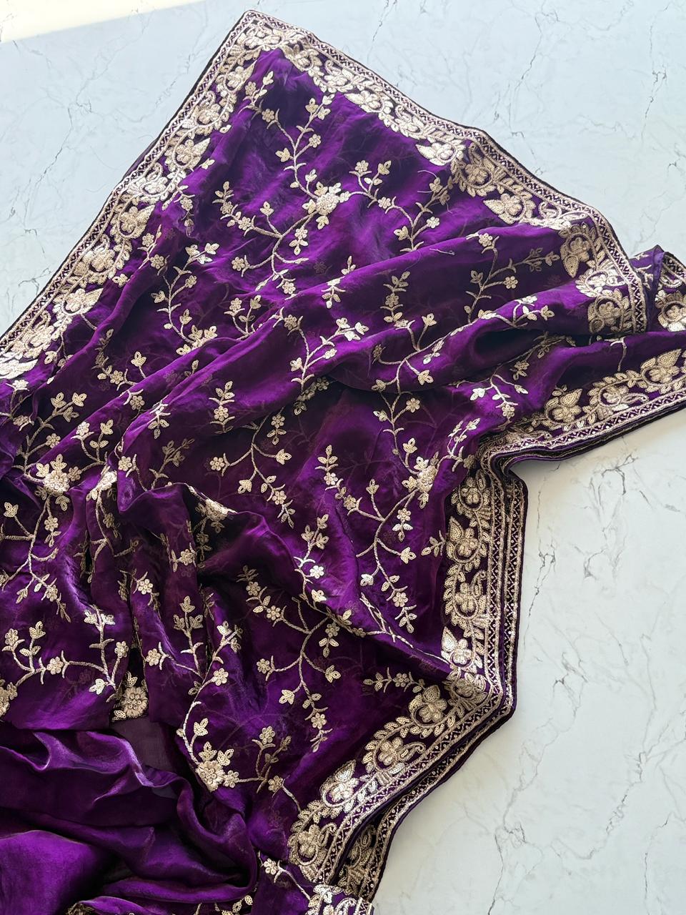 Primium Pure Fendi Satin Saree With Mutly Thread and Sequence Work