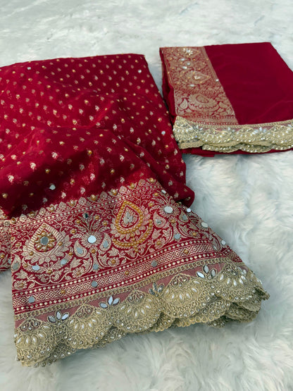 Premium katan silk with sari & mirror work