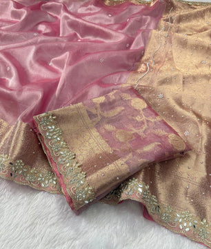 Premium soft pink colour tissue saree