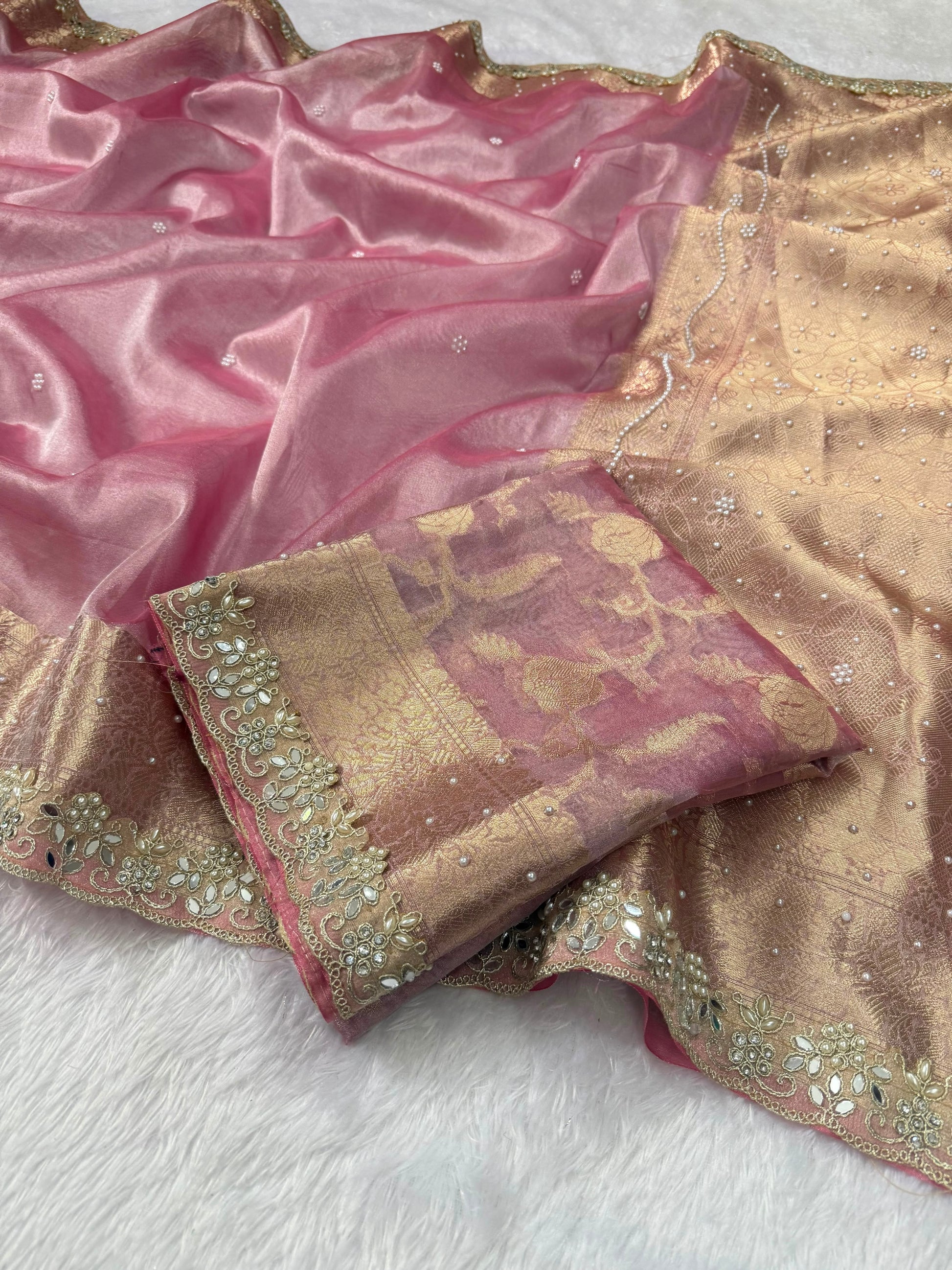 Premium soft pink colour tissue saree
