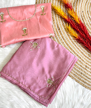 Soft silk saree cover with beautiful handwork all over and usntitch silk blouse