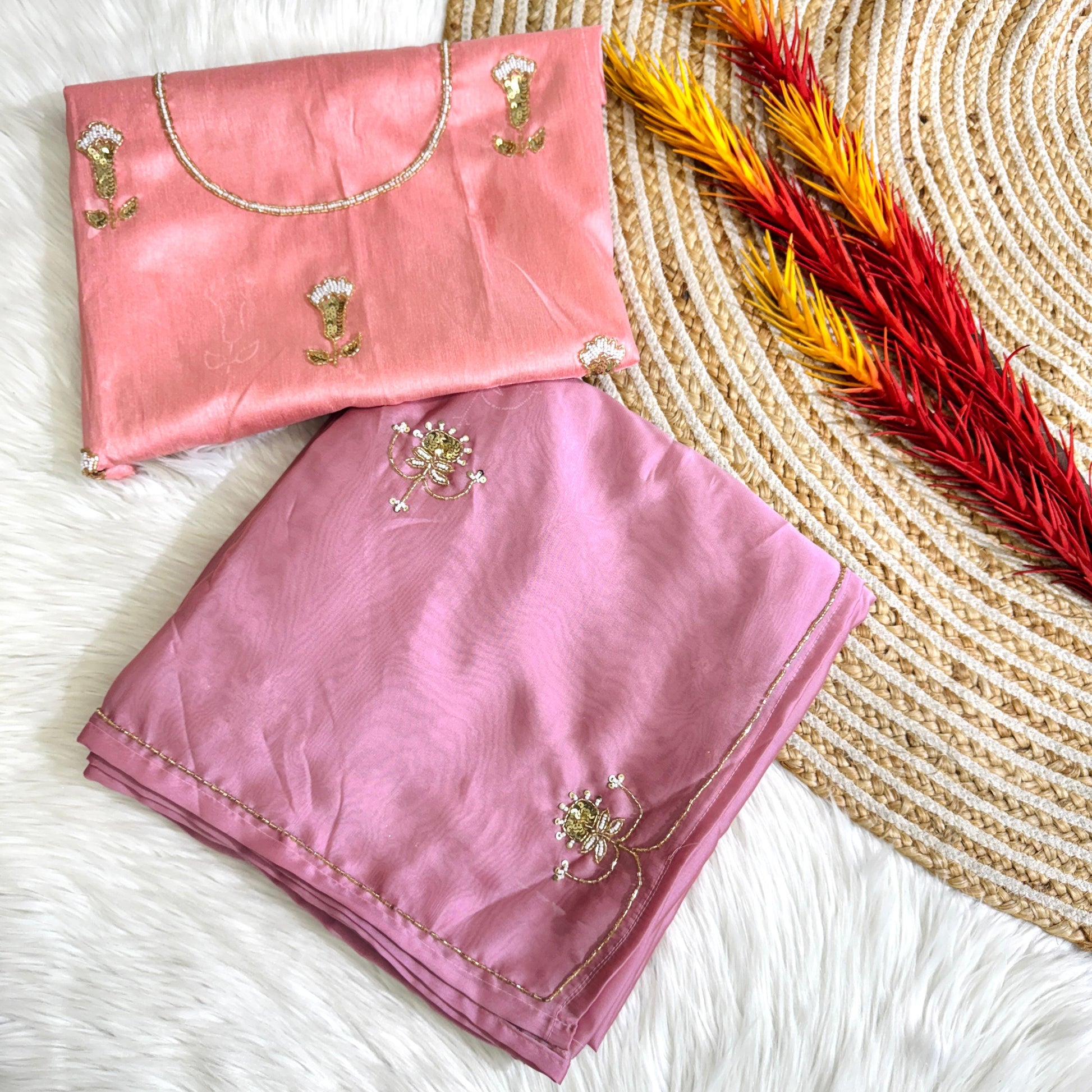 Soft silk saree cover with beautiful handwork all over and usntitch silk blouse