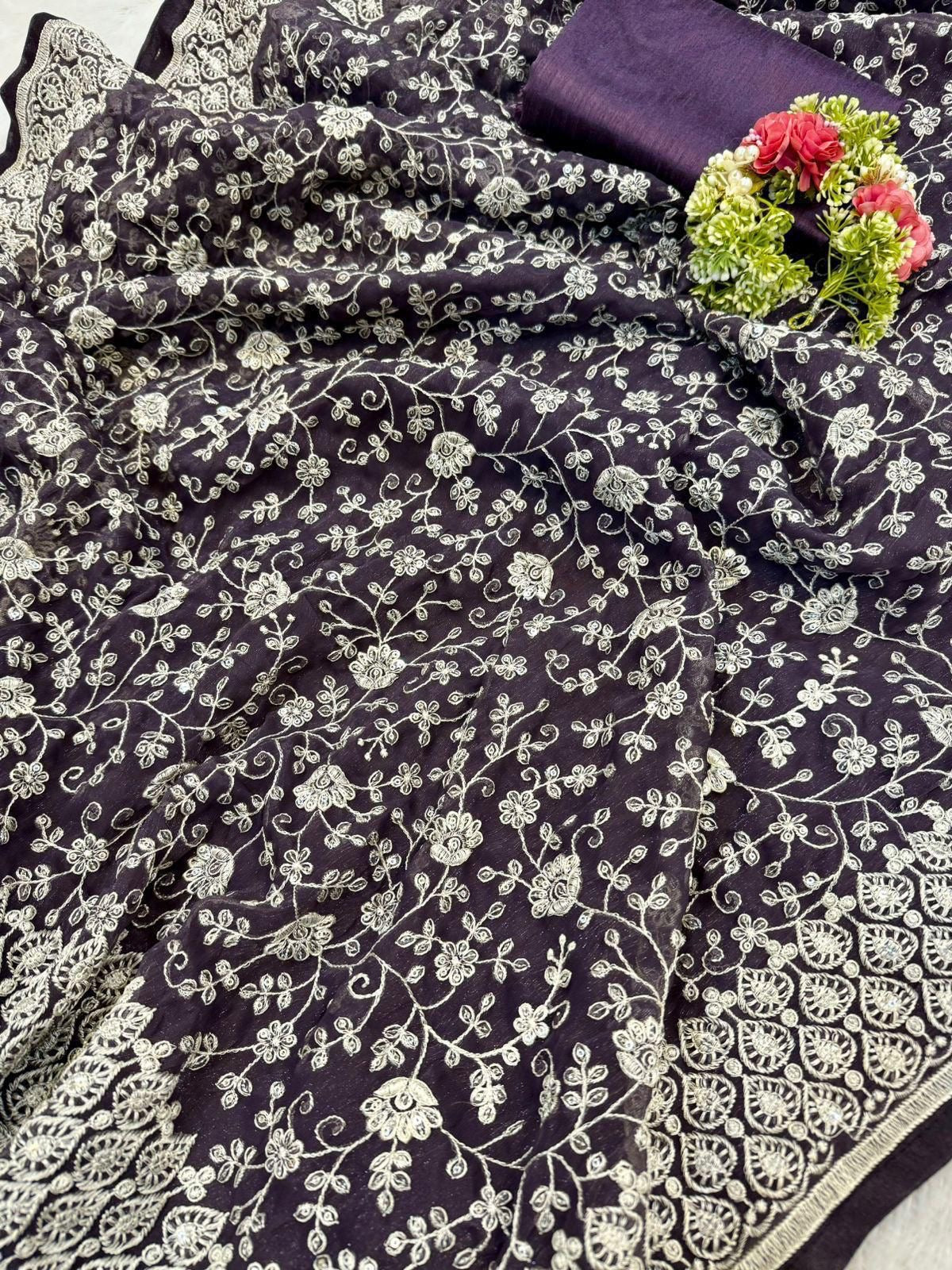 Shimmer  silk fabric chikankari work