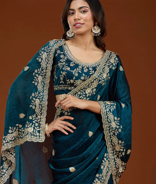 Beautiful Frendy Chiffon Saree in Sequence and Zari embroidery work