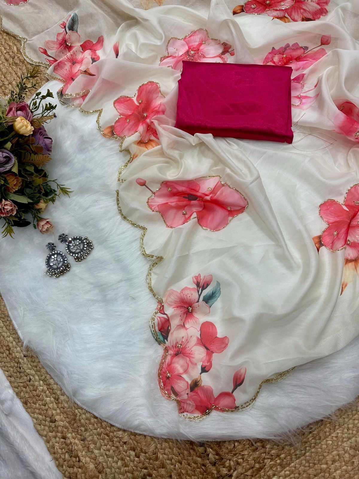 New Tebi silk with designer handwork saree