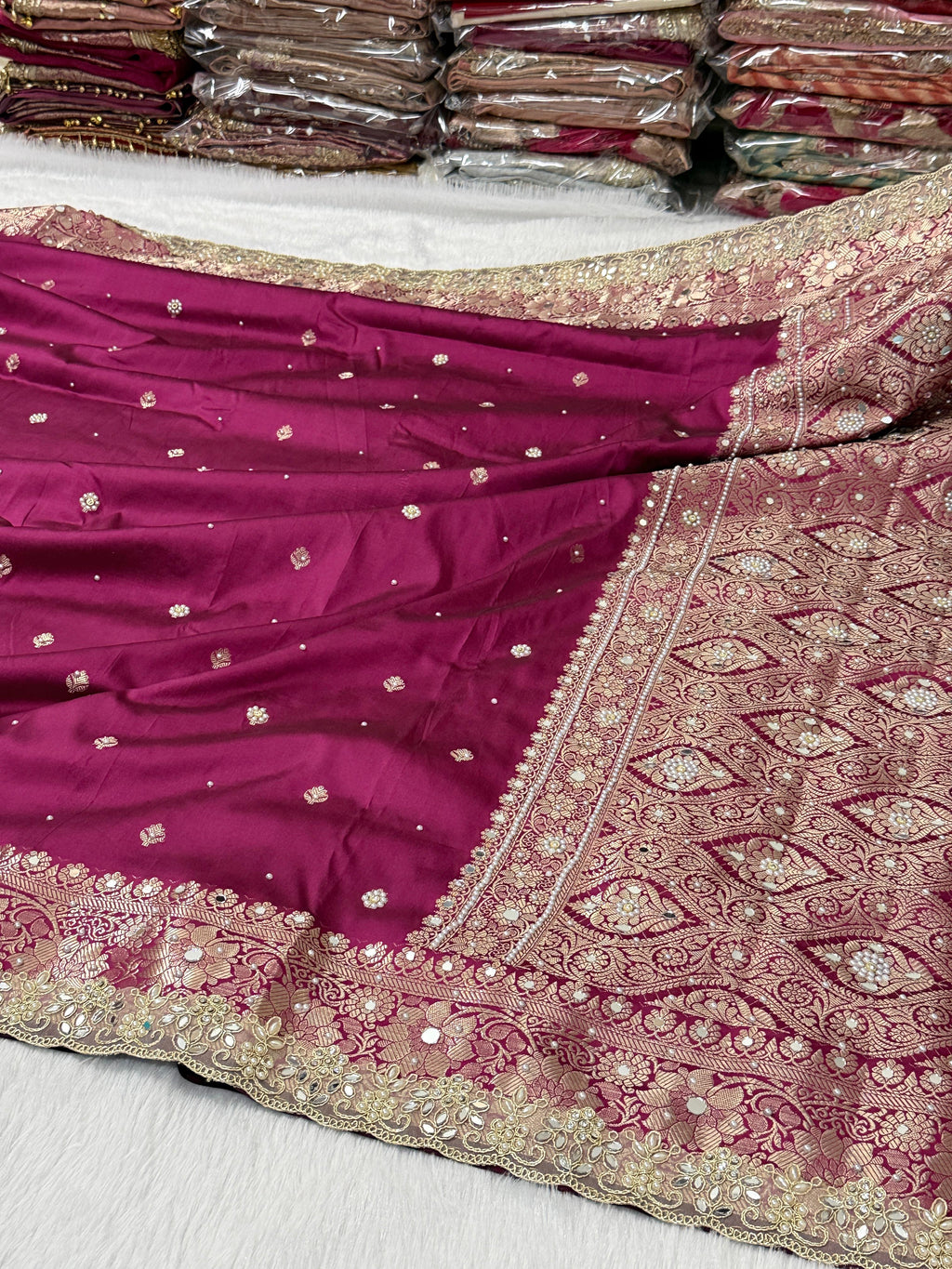 Presenting Timeless Banarasi Semi Katan Soft Silk Lace work Saree