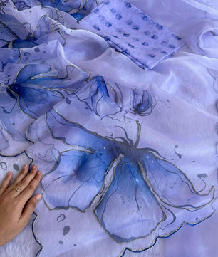 BEAUTIFUL SOFT ORGANZA DIGITAL PRINT SAREE WITH FULL HANDWORK