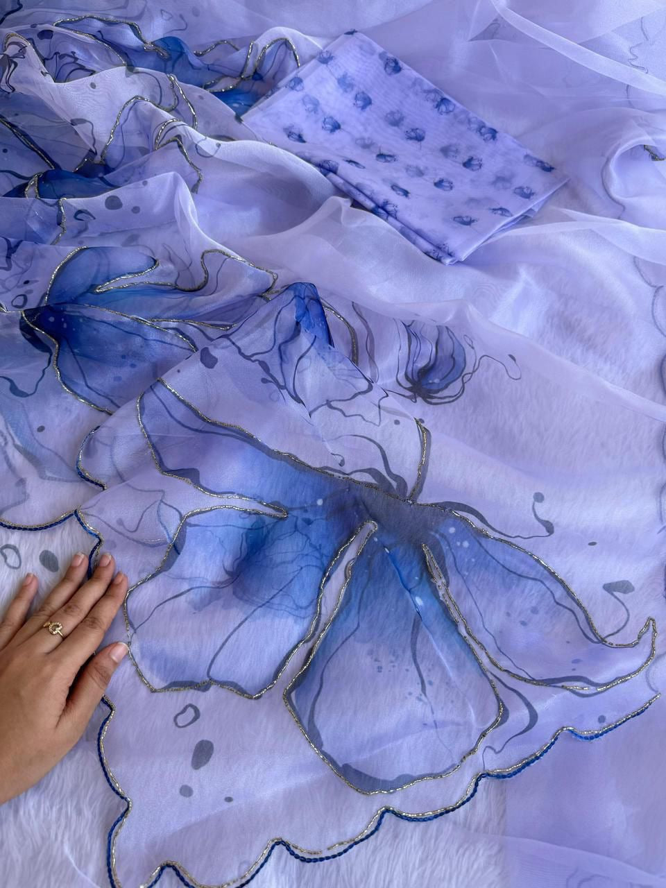 BEAUTIFUL SOFT ORGANZA DIGITAL PRINT SAREE WITH FULL HANDWORK