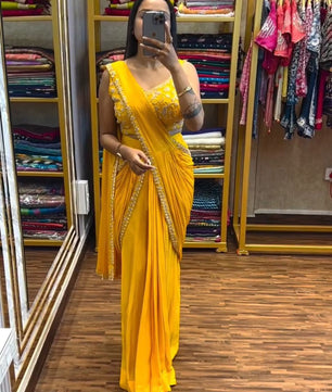 READY TO WEAR LEHENGA-SAREE WITH FULL EMBROIDERED BLOUSE