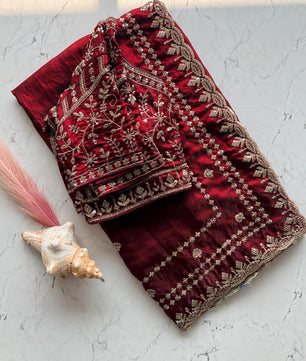 Premium Fandy satin saree with heavy sequence and zari work
