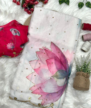 Pure Soft tibby silk fabric saree  with floral work