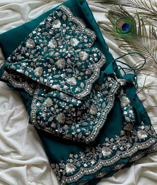 Ready-to-wear Pre-Drapped Saree with stitched designer Blouse.