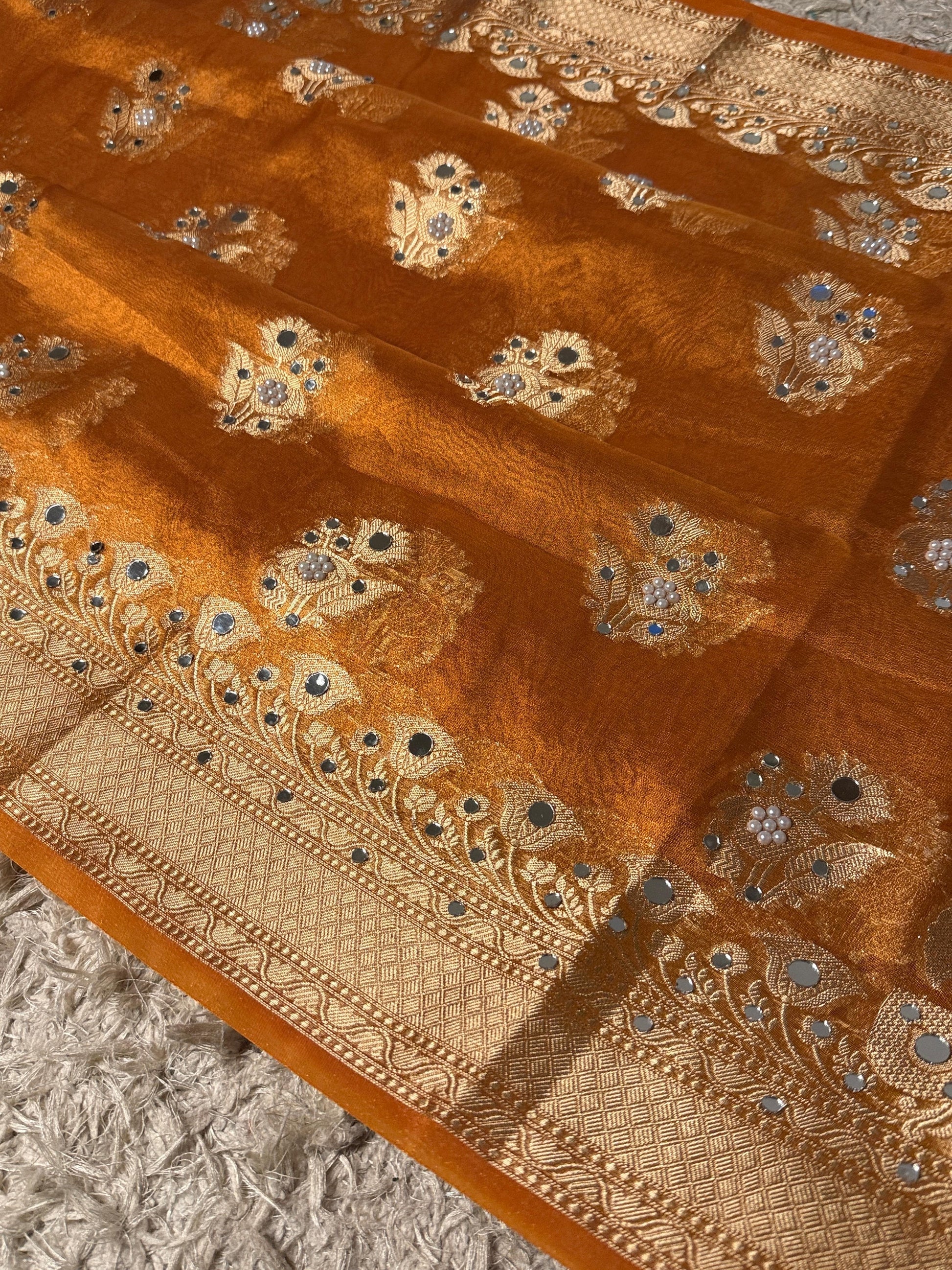 Masterpiece Glass Tissue Banarasi *Handwork* Stone, Mirror Work Saree