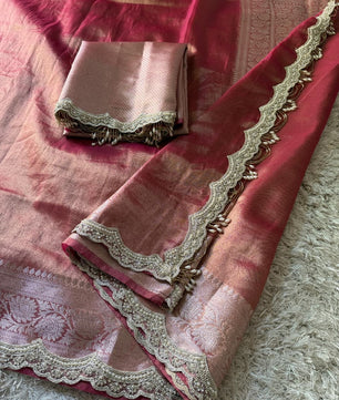 Banarasi Glass Plain Tissue Border Soft Saree