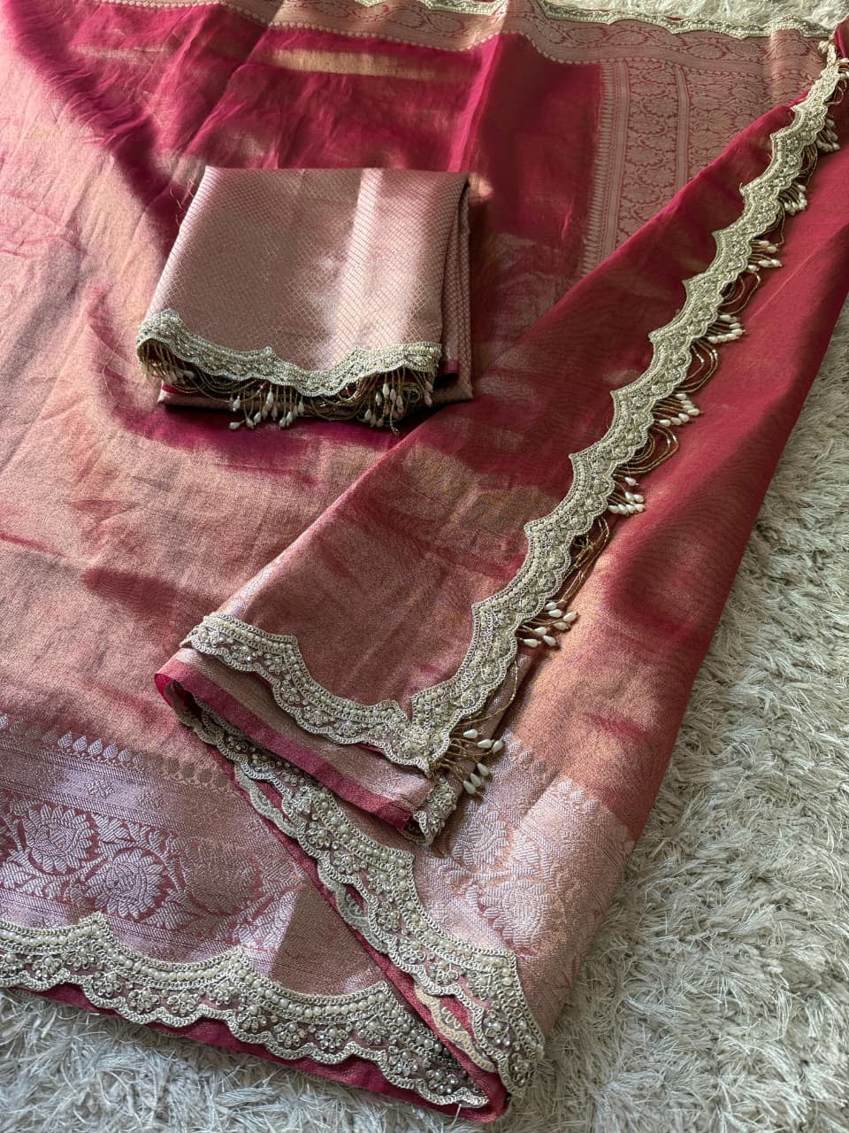 Banarasi Glass Plain Tissue Border Soft Saree