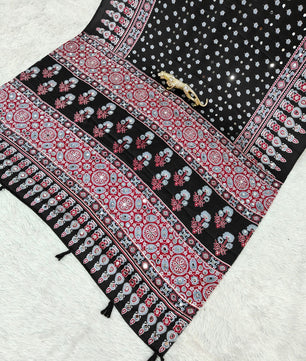 Beautiful satin gajji saree with mirror work