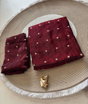 Soft Space Silk Fabric Saree With Fancy Sequins Work Butti With Fancy Work Blouse