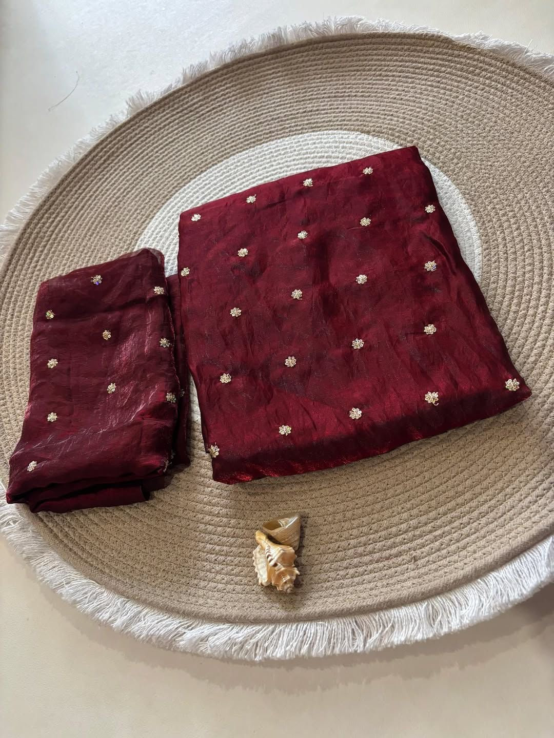 Soft Space Silk Fabric Saree With Fancy Sequins Work Butti With Fancy Work Blouse