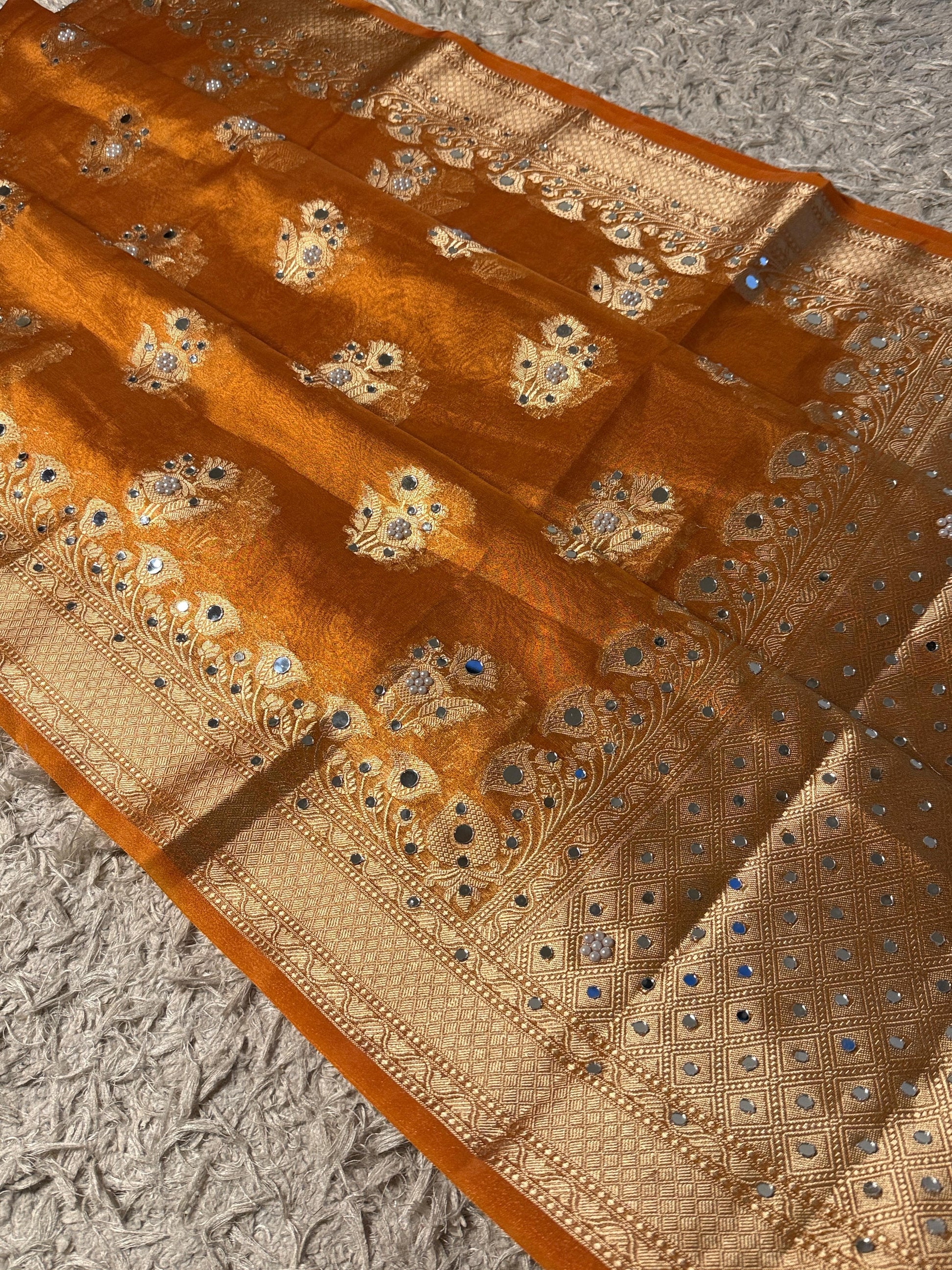 Masterpiece Glass Tissue Banarasi *Handwork* Stone, Mirror Work Saree