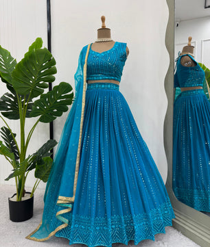 Beautiful georgette lehenga with thread and sequence work