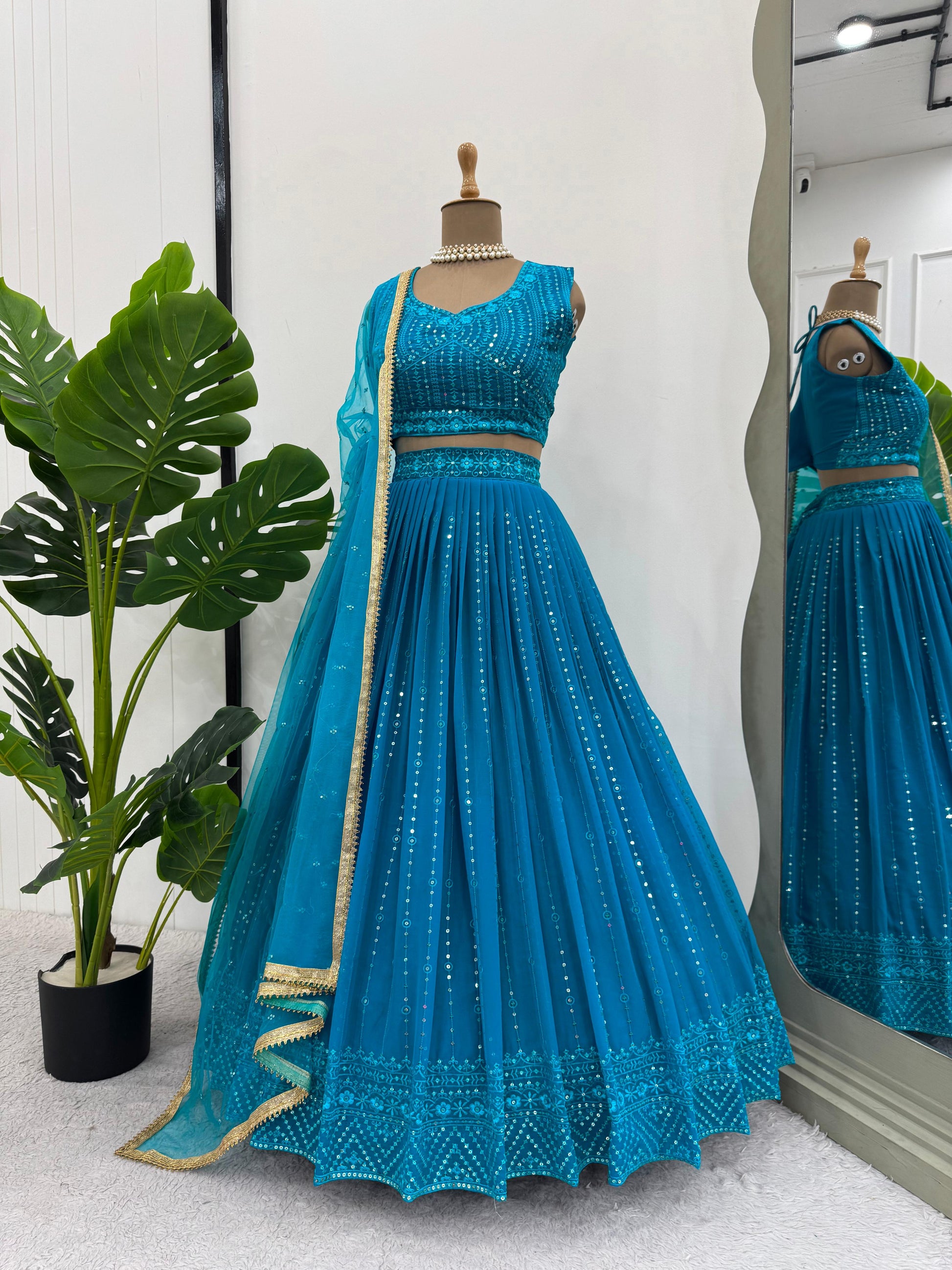 Beautiful georgette lehenga with thread and sequence work