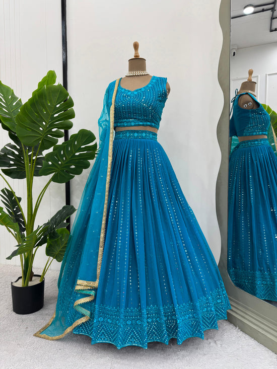 Beautiful georgette lehenga with thread and sequence work